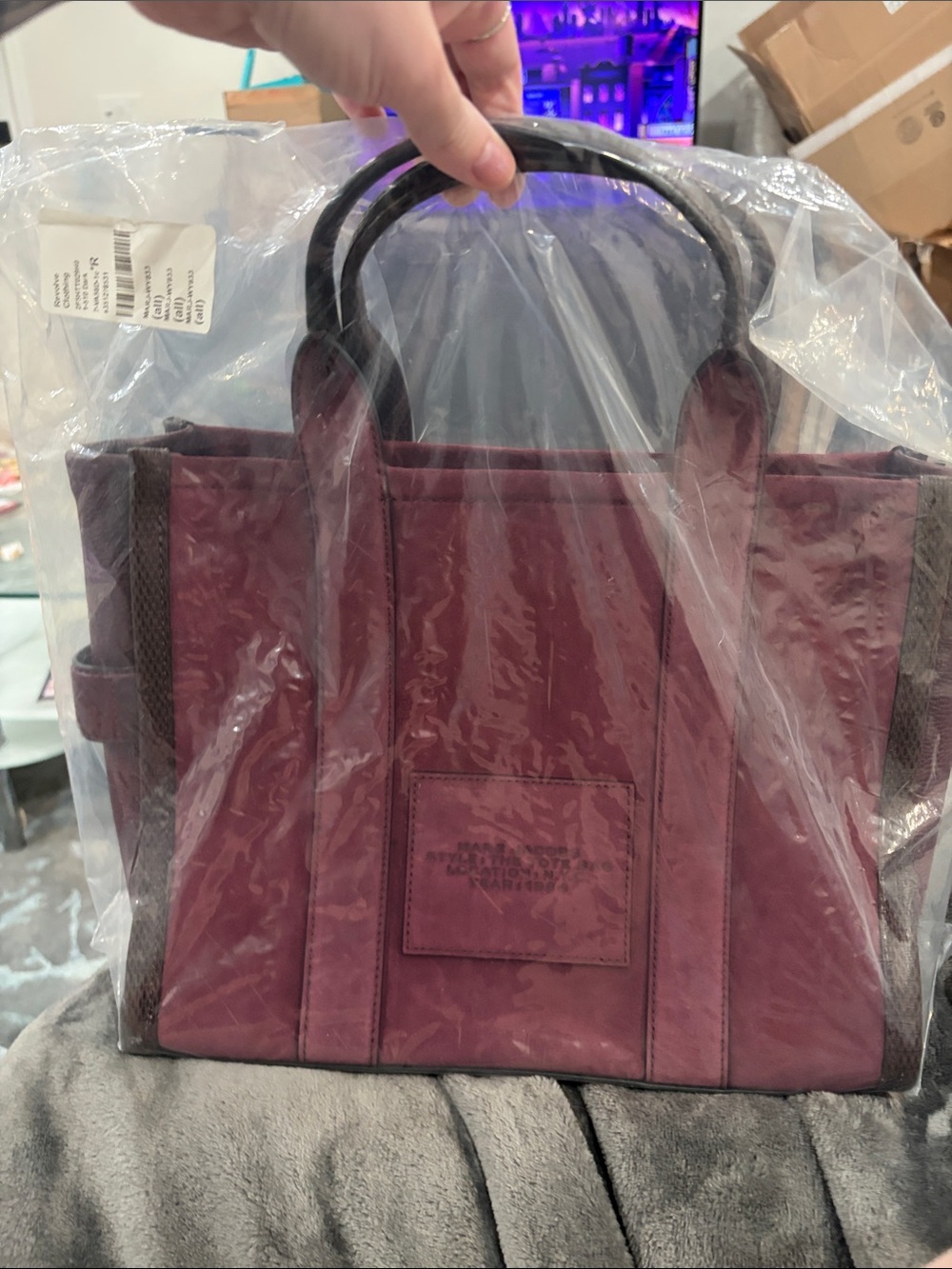 NWT Marc Jacobs The Suede Medium Tote Bag โ Dark Plum (Factory Sealed) - Picture 5 of 7